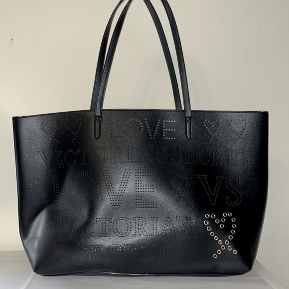 NWOT Black Victoria’s Secret studded tote bag, gold interior, wide open space - Picture 1 of 10